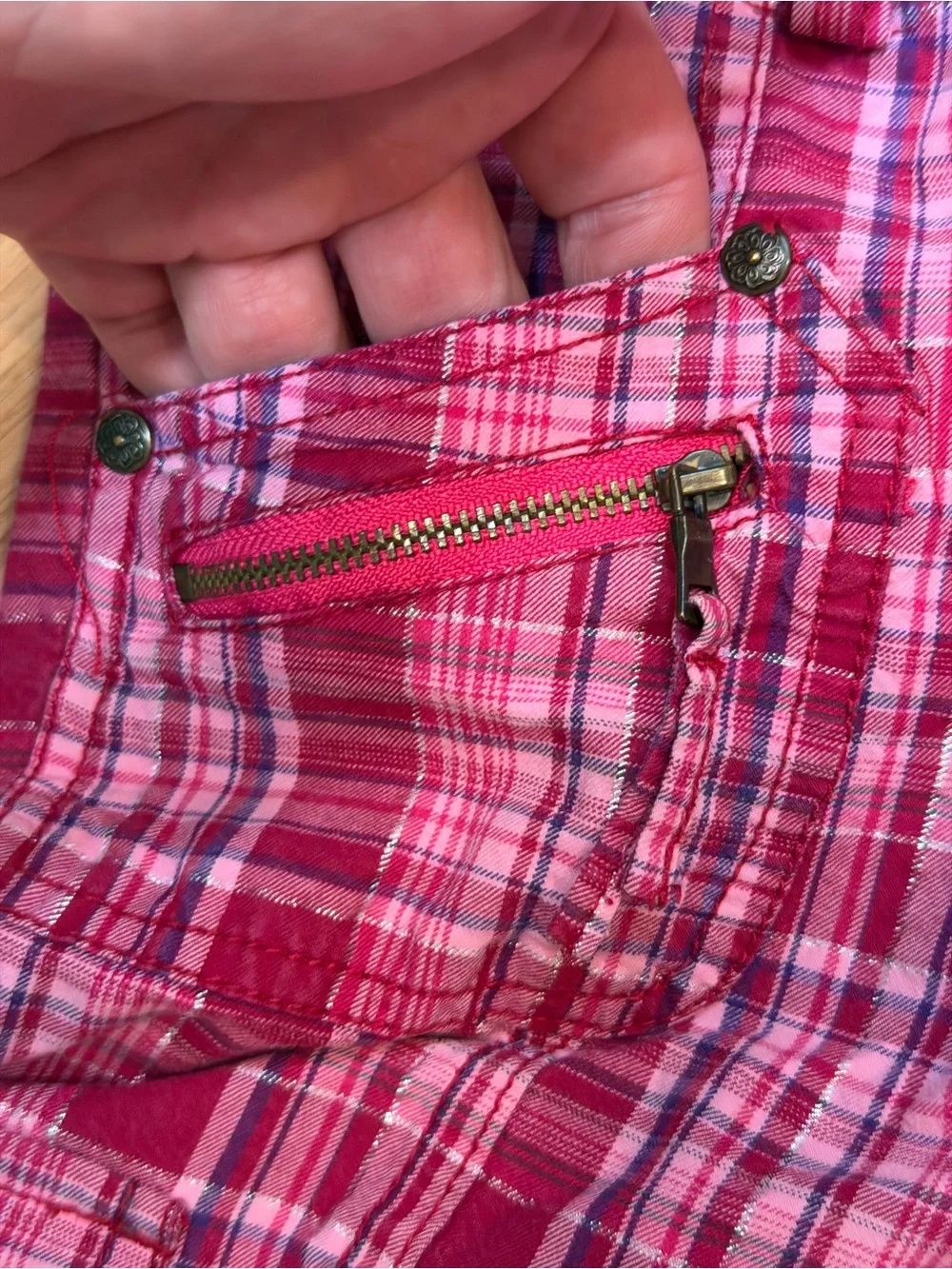 The Children’s Place Girls Pink Plaid Cargo Pants Zip Pockets Size 6X/7